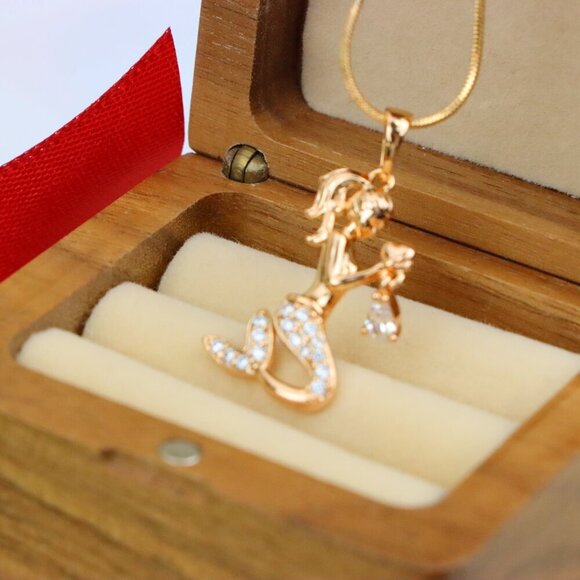 "Mermaid Rose Gold Pendant with Crystals, XPPT1291 - Picture 7 of 11